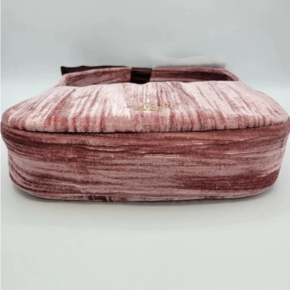 Kate Spade Crushed Velvet‎ Baguette Pomegranate Pink Bow Handbag MSRP $329